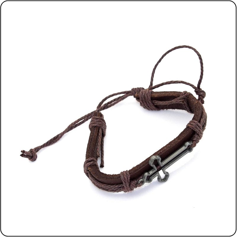 Fusamk Fashion Cross Tag Bangle Adjustable Leather Cuff Wristband Drawstring Rope Bracelet - Image 5